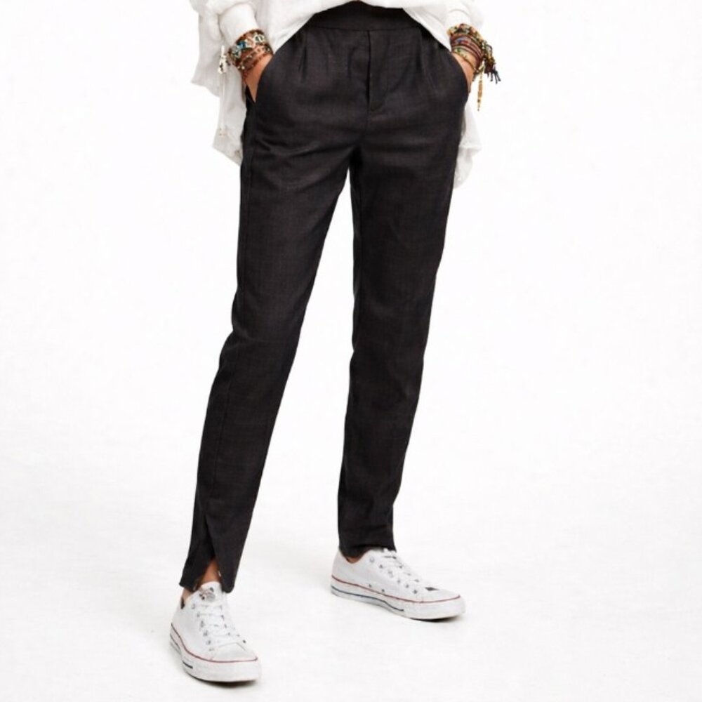 Nili Lotan Chelsea Jet Black Tailored Fit Elastic Waist Vent Hem Pants Size 2